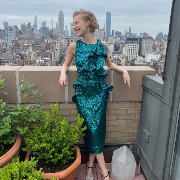 Badgley Mischka Sequin Christmas Party Dress Peacock teal greenish blue Sz 6 NWT - Picture 3 of 14